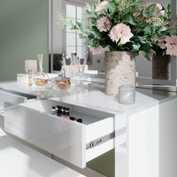 Vicco Tavolo da toilette Bianco lucido/bianco 110 cm con specchio a LED e panca