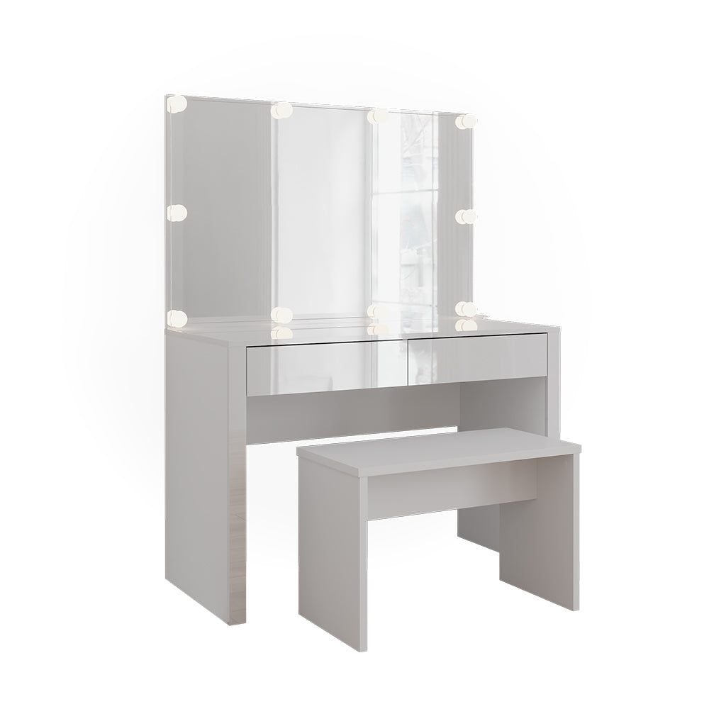 Vicco Tavolo da toilette Bianco lucido/bianco 110 cm con illuminazione a LED e panca