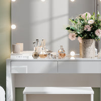 Vicco Tavolo da toilette Bianco lucido/bianco 110 cm con illuminazione a LED e panca