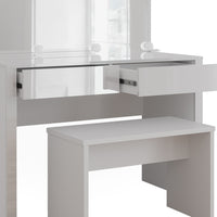 Vicco Tavolo da toilette Bianco lucido/bianco 110 cm con illuminazione a LED e panca