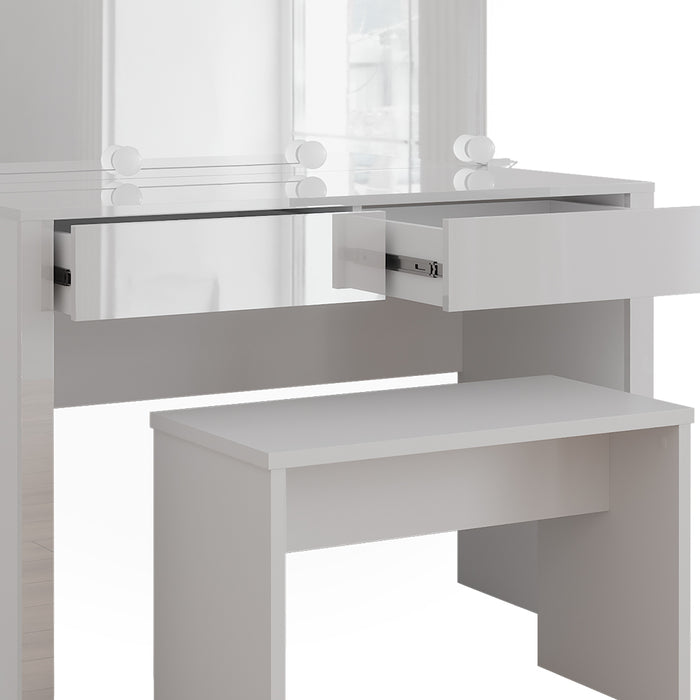 Vicco Tavolo da toilette Bianco lucido/bianco 110 cm con illuminazione a LED e panca