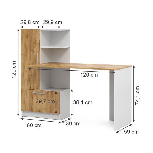 Vicco Scrivania Rovere bianco/dorato 150 x 59 cm