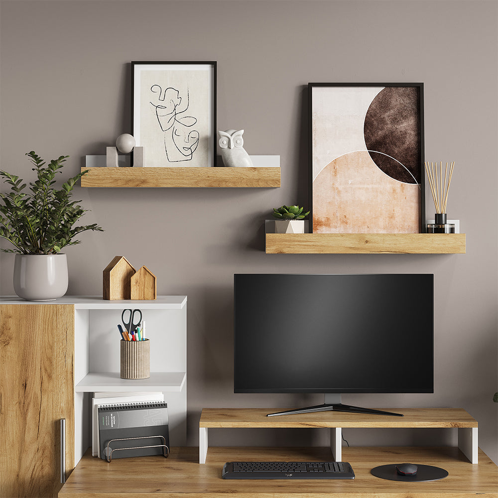 Vicco Scaffale a muro Rovere bianco/dorato 60 x 10 cm Set di 2