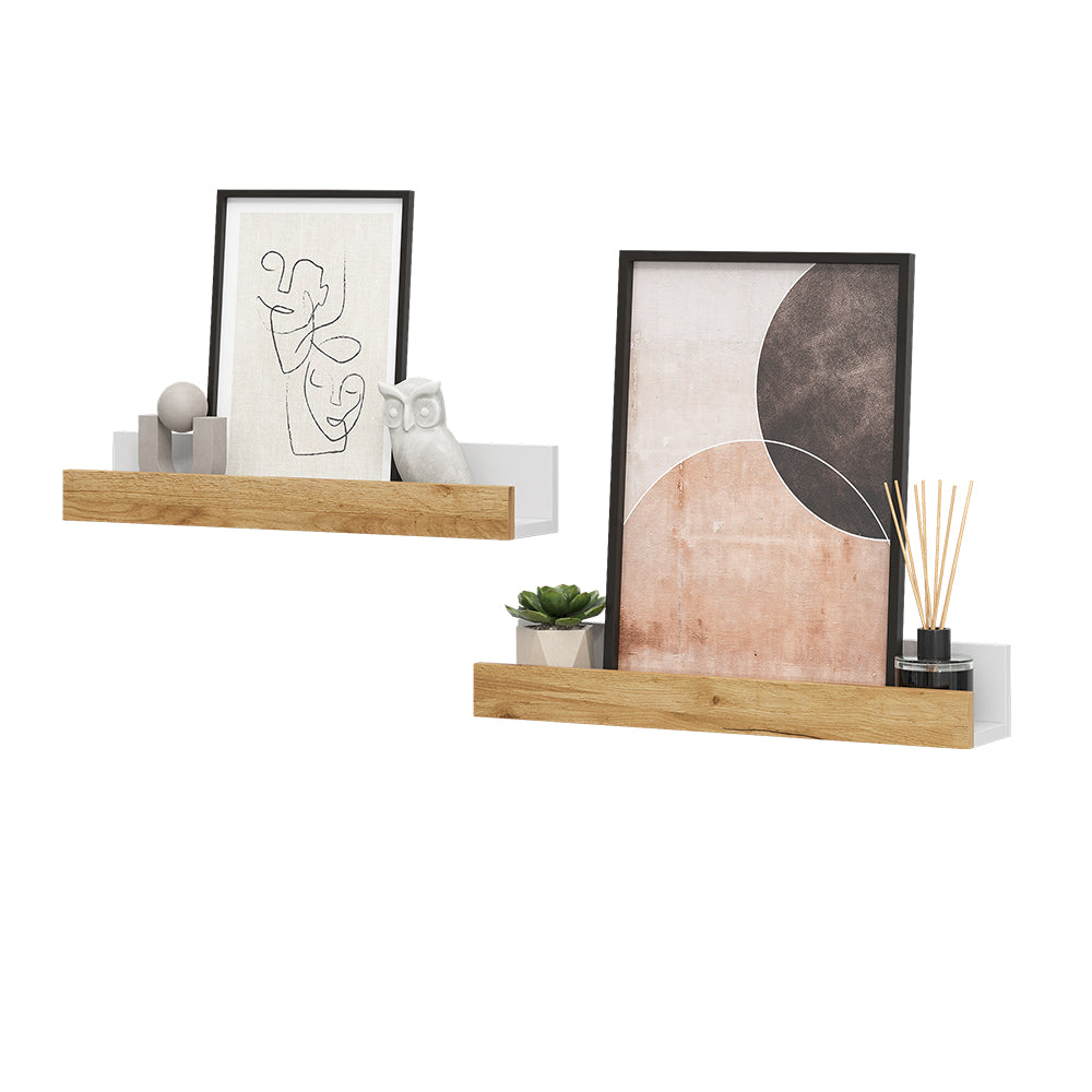 Vicco Scaffale a muro Rovere bianco/dorato 60 x 10 cm Set di 2