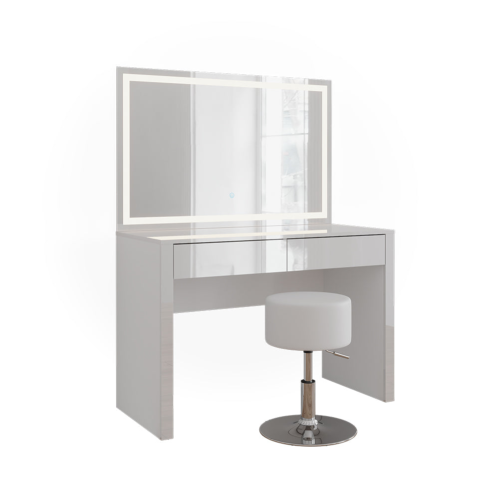 Vicco Tavolo da toilette Bianco lucido/bianco 110 cm con specchio LED e sgabello