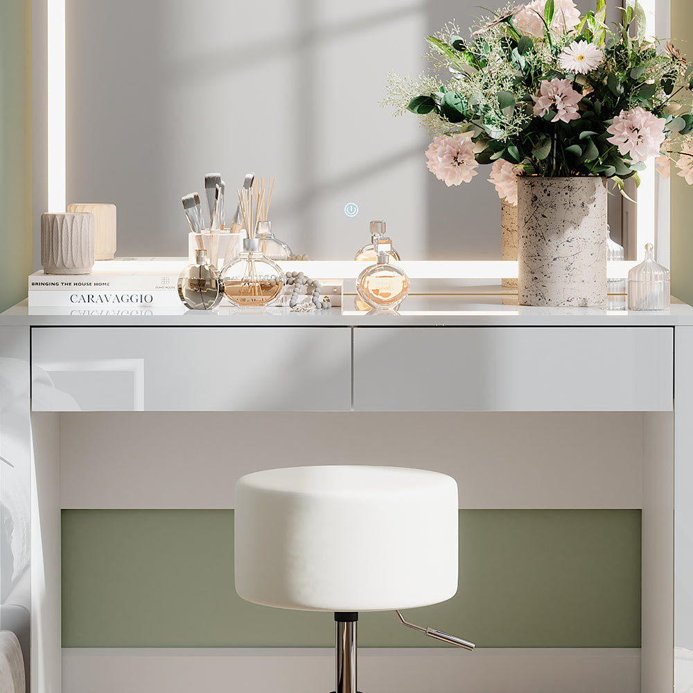 Vicco Tavolo da toilette Bianco lucido/bianco 110 cm con specchio LED e sgabello