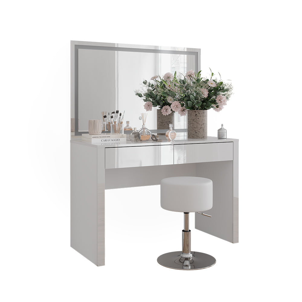 Vicco Tavolo da toilette Bianco lucido/bianco 110 cm con specchio LED e sgabello