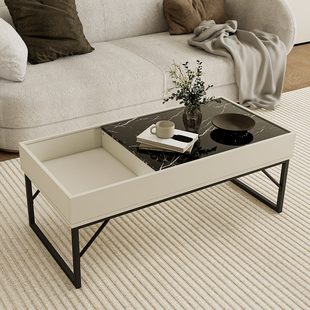 Vicco Tavolino da salotto Bianco crema 105 x 50 cm