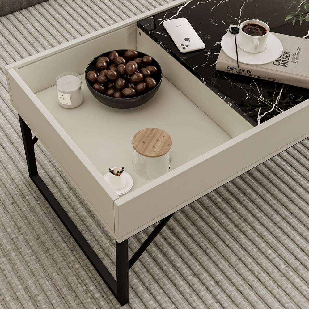 Vicco Tavolino da salotto Bianco crema 105 x 50 cm