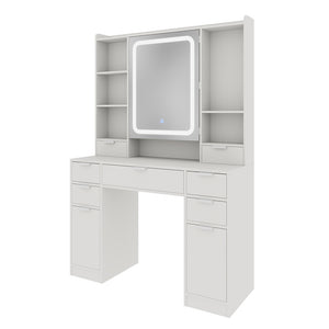 Vicco Tavolo da toilette Bianco 105 cm con specchio a LED