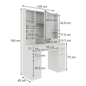 Vicco Tavolo da toilette Bianco 105 cm con specchio a LED