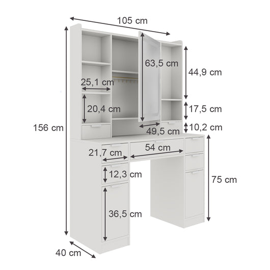 Vicco Tavolo da toilette Bianco 105 cm con specchio a LED