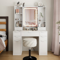 Vicco Tavolo da toilette Bianco 105 cm con specchio a LED