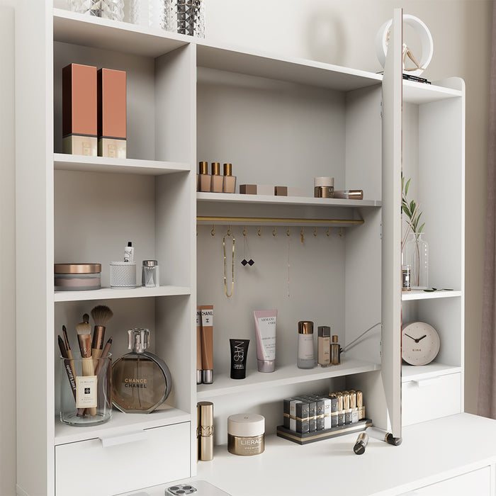 Vicco Tavolo da toilette Bianco 105 cm con specchio a LED