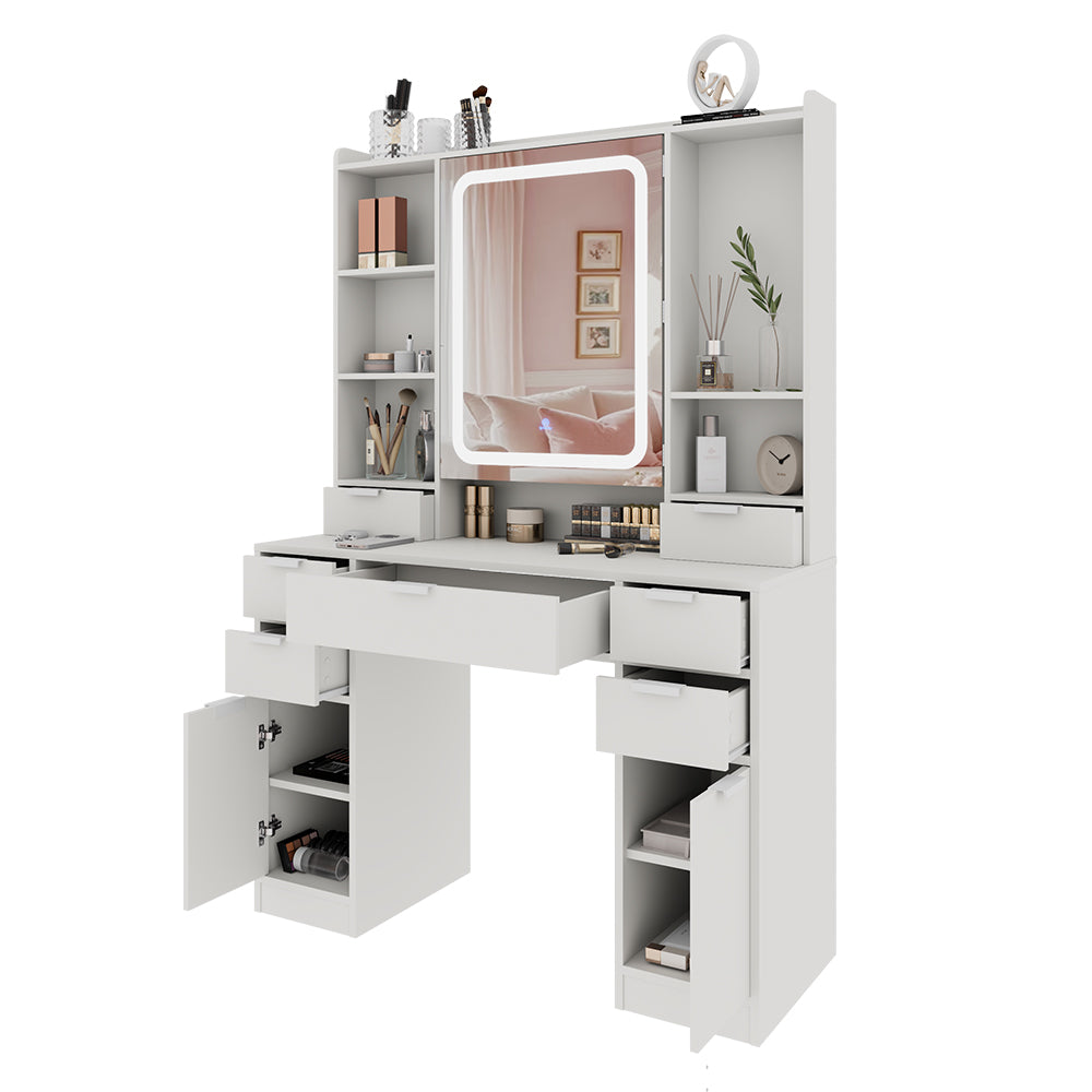 Vicco Tavolo da toilette Bianco 105 cm con specchio a LED