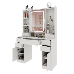 Vicco Tavolo da toilette Bianco 105 cm con specchio a LED