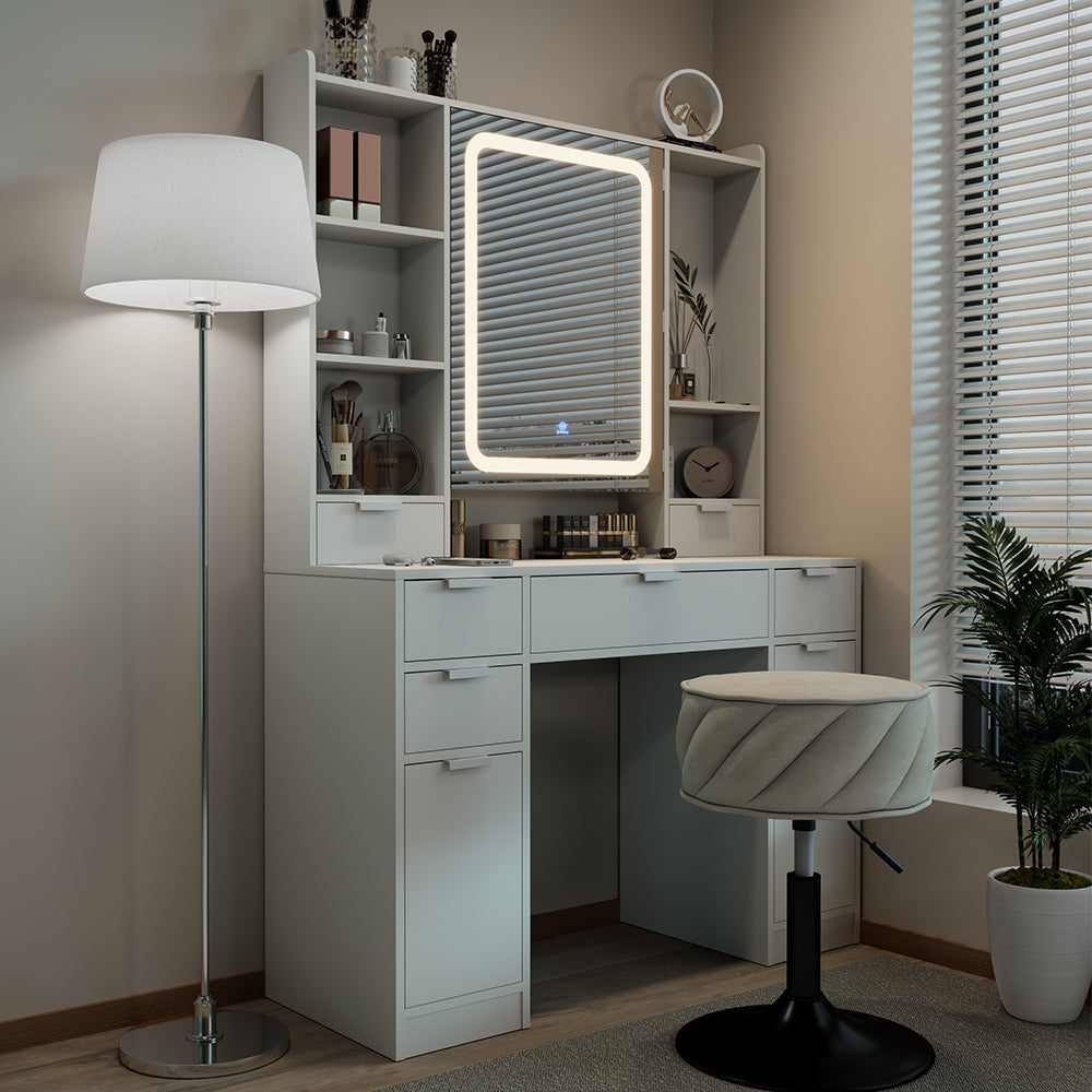 Vicco Tavolo da toilette Bianco 105 cm con specchio a LED