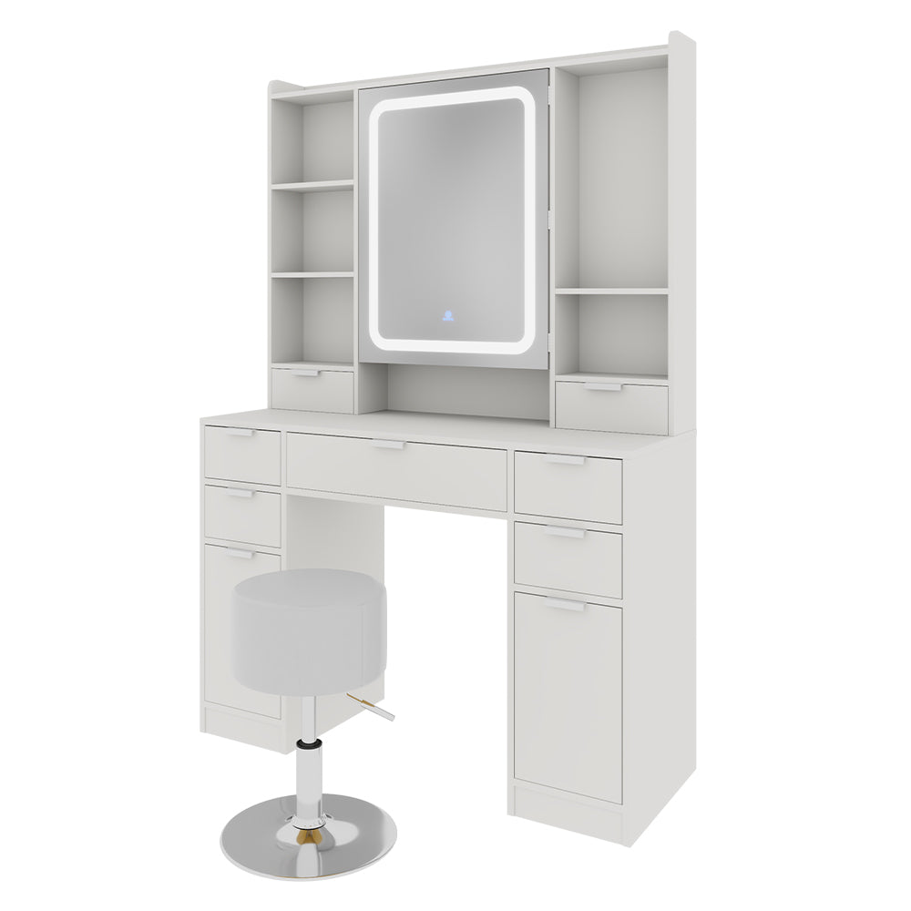 Vicco Tavolo da toeletta Bianco 105 cm con specchio LED e sgabello