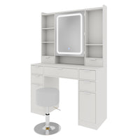 Vicco Tavolo da toeletta Bianco 105 cm con specchio LED e sgabello