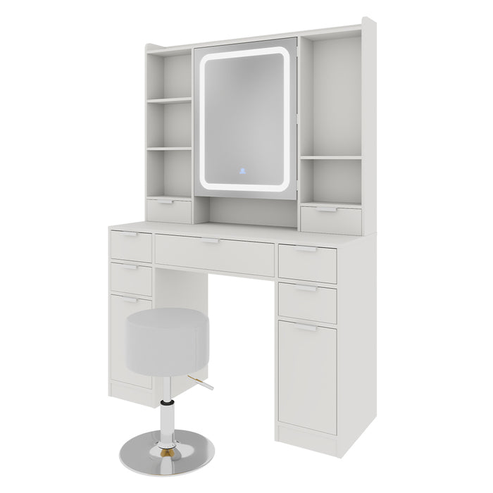 Vicco Tavolo da toeletta Bianco 105 cm con specchio LED e sgabello