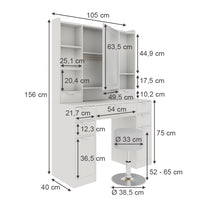 Vicco Tavolo da toeletta Bianco 105 cm con specchio LED e sgabello
