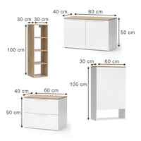 Vicco Parete attrezzata Bianco/Sonoma 5 parti
