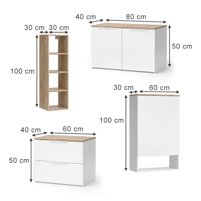 Vicco Parete attrezzata Bianco/Sonoma 5 parti