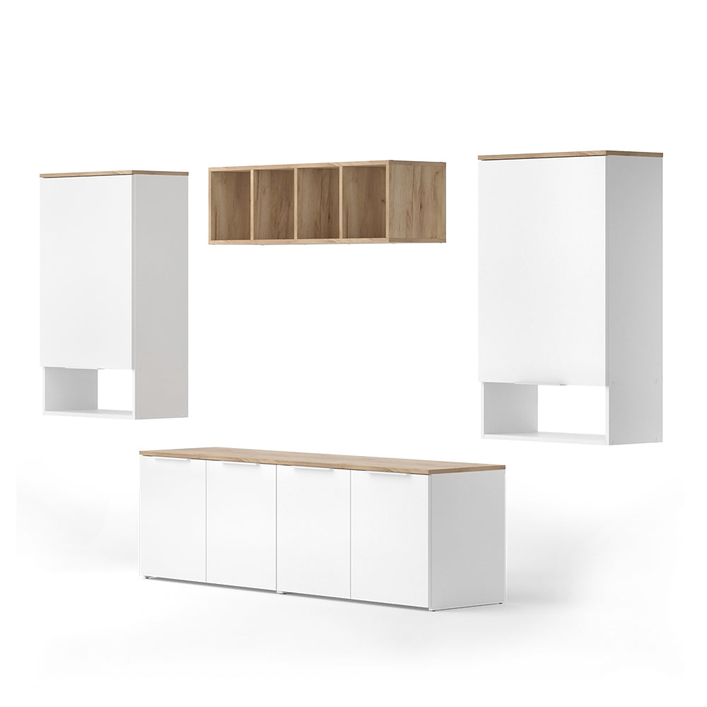 Vicco Parete attrezzata soggiorno Bianco/Sonoma 5 parti