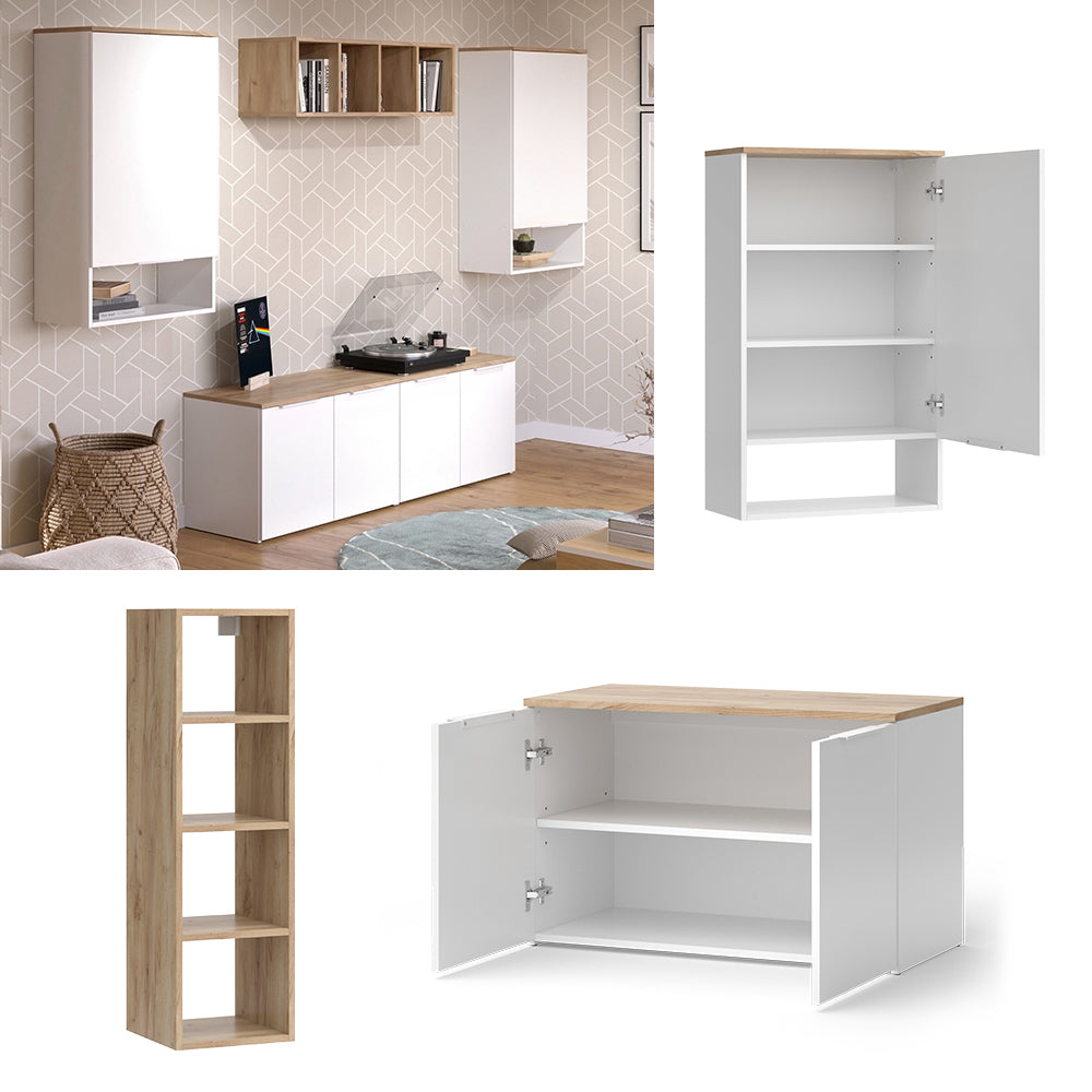 Vicco Parete attrezzata soggiorno Bianco/Sonoma 5 parti