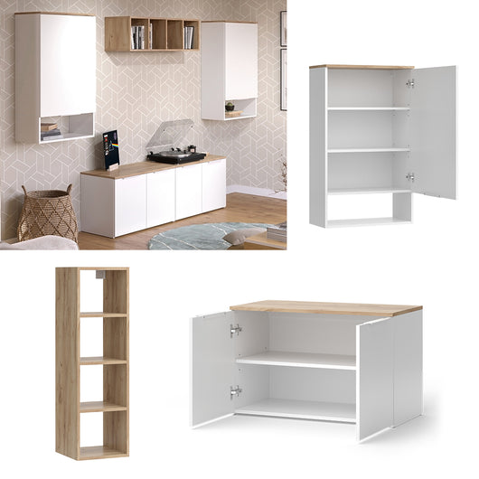 Vicco Parete attrezzata soggiorno Bianco/Sonoma 5 parti