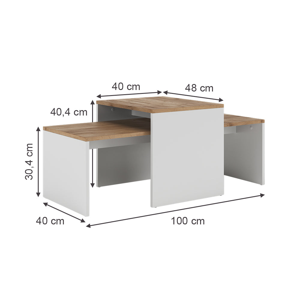Vicco Set di tavolini Rovere bianco/dorato 100 x 48 cm , 2 parti