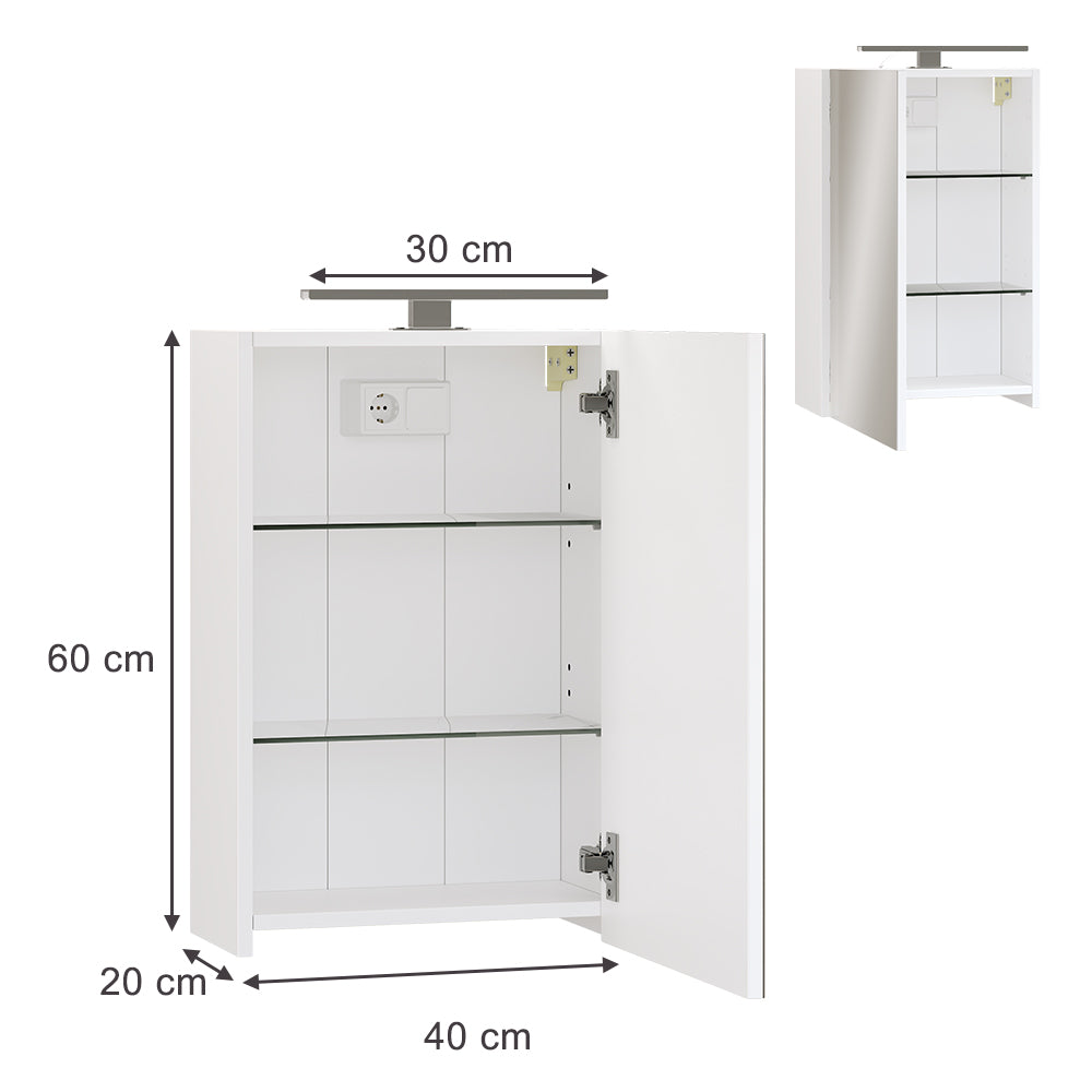 Vicco Mobile a specchio per il bagno Bianco 40 x 60 cm con illuminazione a LED