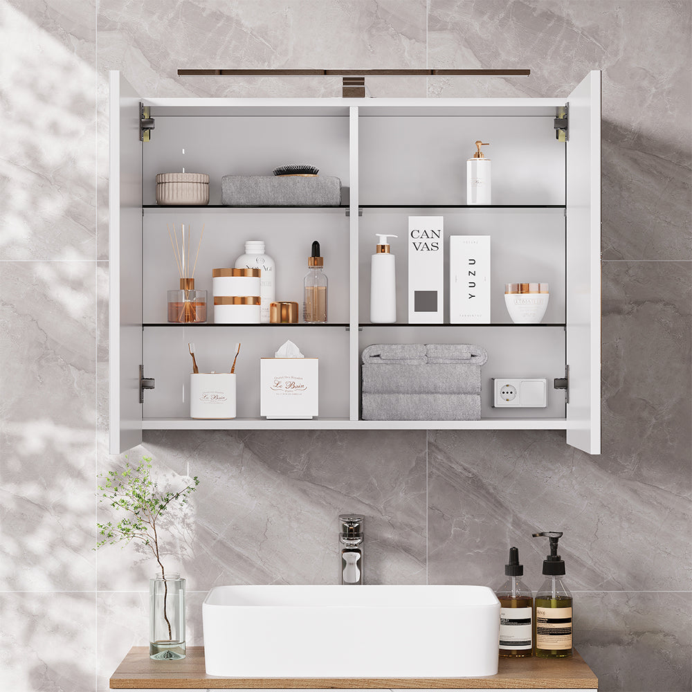 Vicco Mobile a specchio per il bagno Bianco 80 x 60 cm con illuminazione a LED