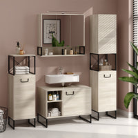 Vicco Mobiletto per lavabo Quercia/nero 80 x 60 cm con 2 scomparti aperti