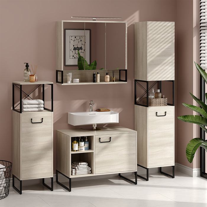 Vicco Mobiletto per lavabo Quercia/nero 80 x 60 cm con 2 scomparti aperti