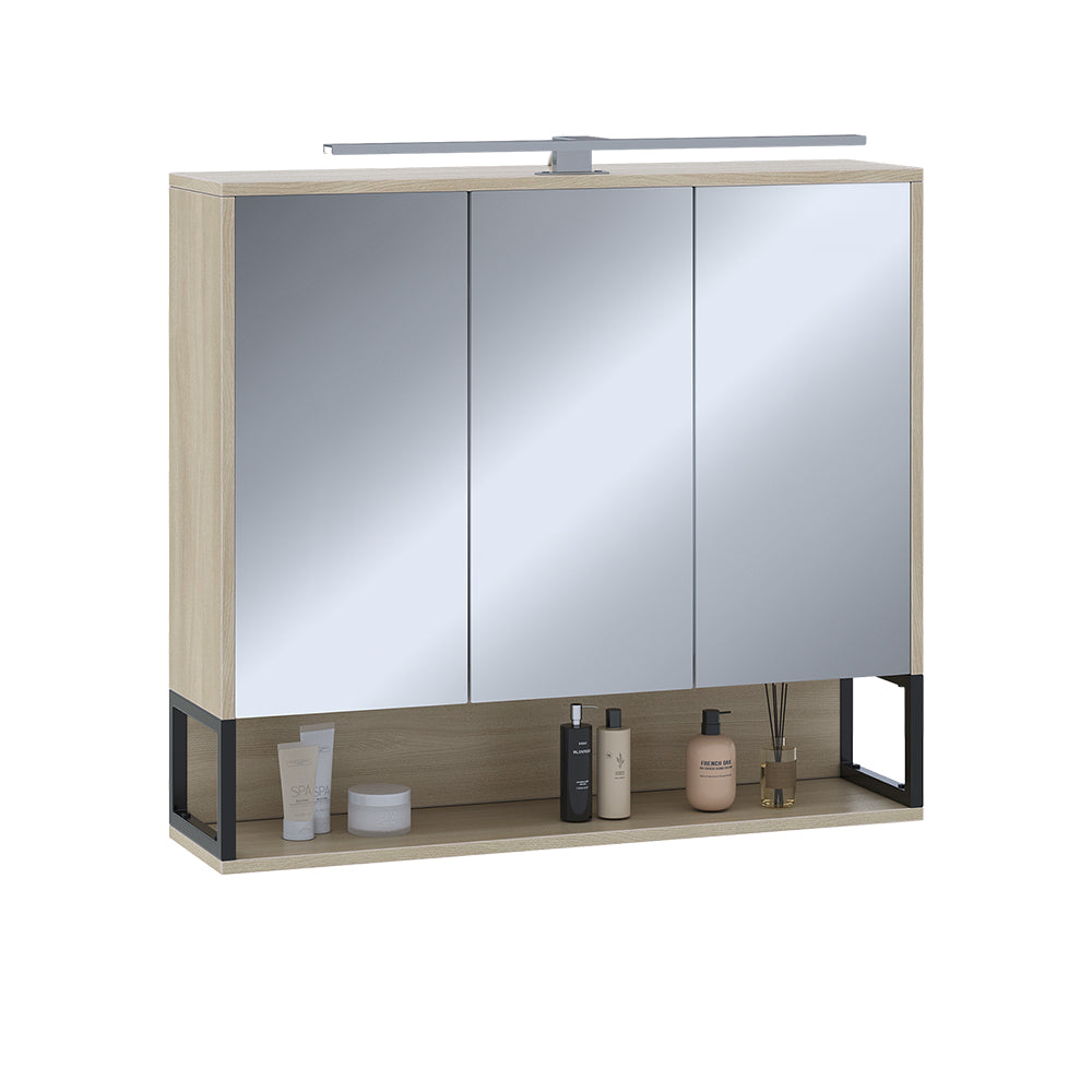 Vicco Mobile a specchio per il bagno Quercia/nero 80 x 71.5 cm con luce LED