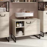 Vicco Mobiletto per lavabo Quercia/nero 80 x 60 cm con 2 scomparti aperti