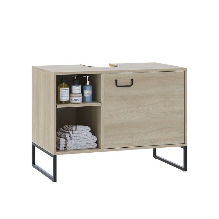 Vicco Mobiletto per lavabo Quercia/nero 80 x 60 cm con 2 scomparti aperti