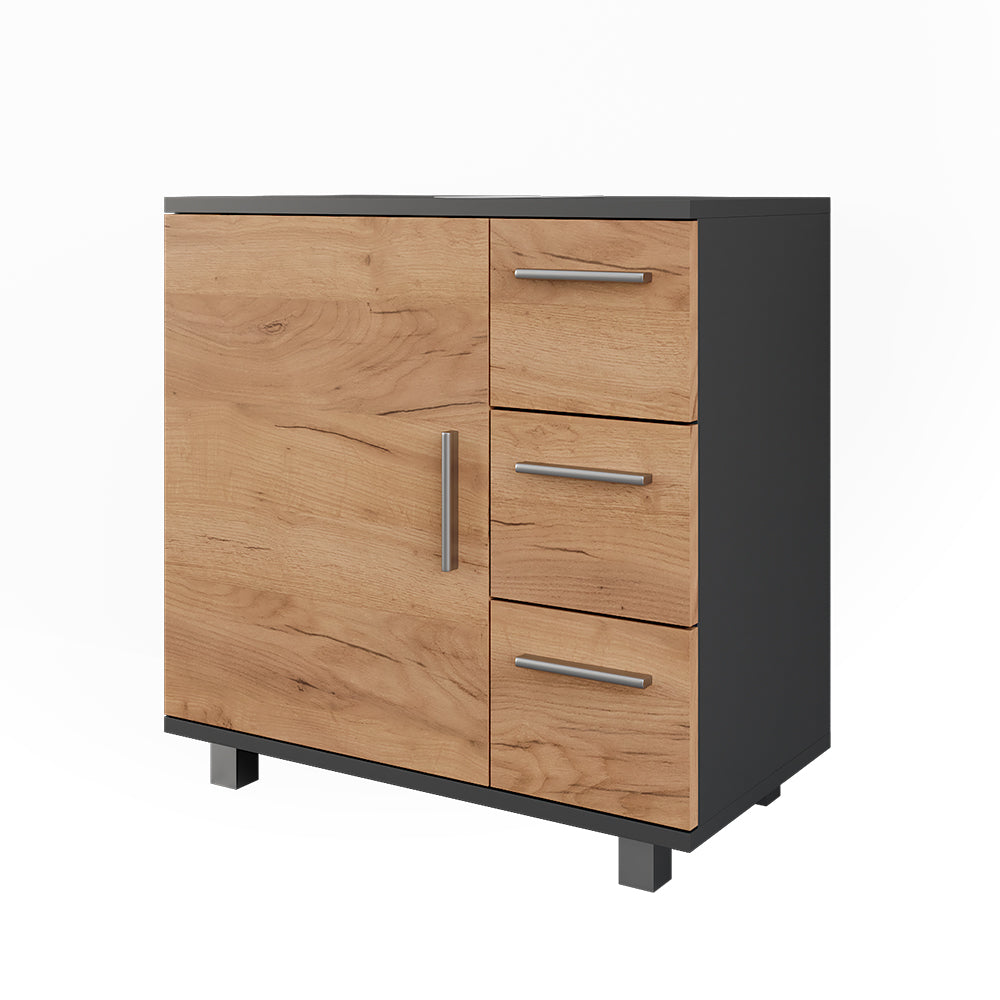 Vicco Mobiletto per lavabo Antracite/quercia dorata 60.2 x 60.8 cm con anta e 3 cassetti