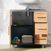 Vicco Mobiletto per lavabo Antracite/quercia dorata 60.2 x 60.8 cm con anta e 3 cassetti