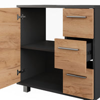 Vicco Mobiletto per lavabo Antracite/quercia dorata 60.2 x 60.8 cm con anta e 3 cassetti