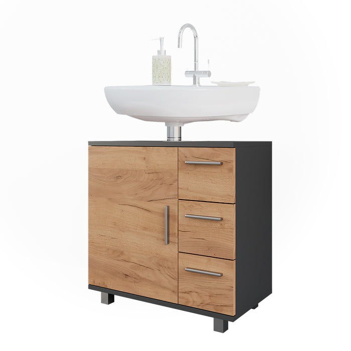Vicco Mobiletto per lavabo Antracite/quercia dorata 60.2 x 60.8 cm con anta e 3 cassetti