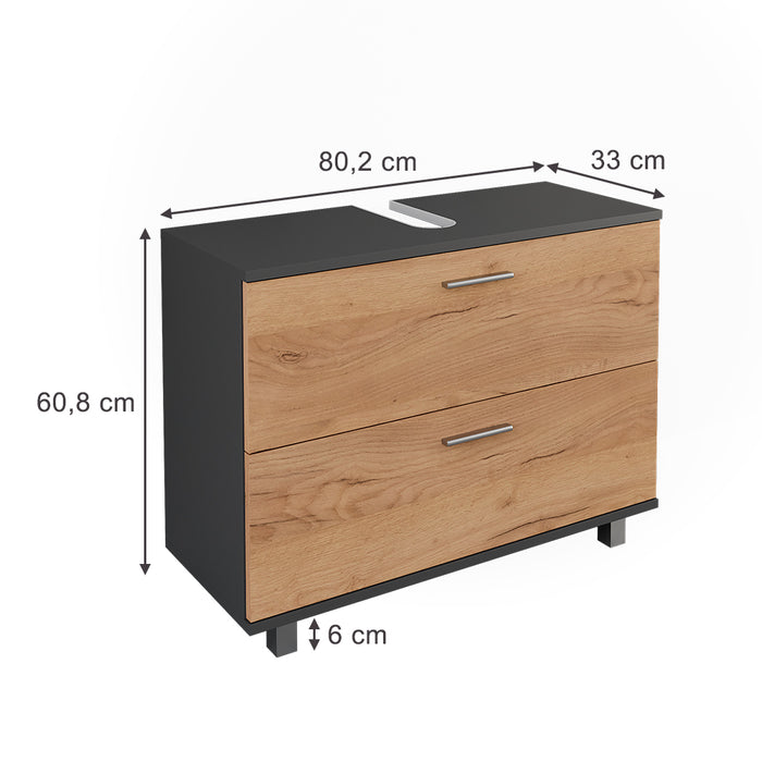 Vicco Mobiletto per lavabo Antracite/quercia dorata 80.2 x 60.8 cm con 2 cassetti