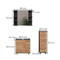 Vicco Set di mobili da bagno Antracite/quercia dorata 3 parti, con mobile midi