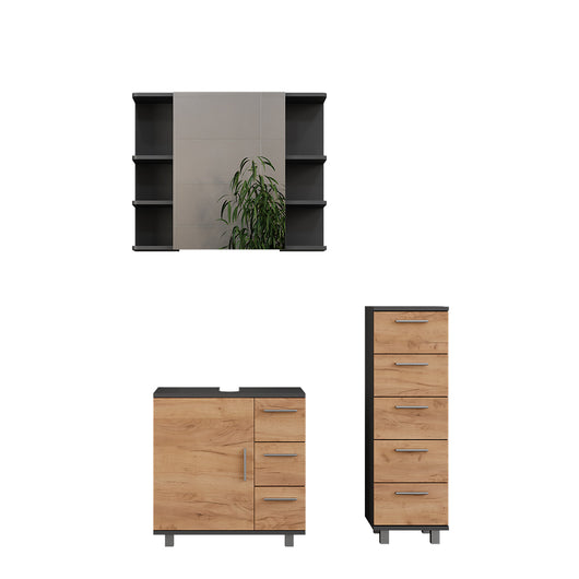 Vicco Set di mobili da bagno Antracite/quercia dorata 3 parti, con mobile midi