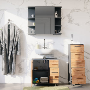 Vicco Set di mobili da bagno Antracite/quercia dorata 3 parti, con mobile midi