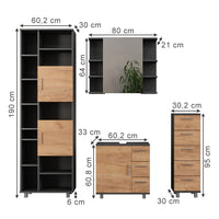 Vicco Set di mobili da bagno Antracite/quercia dorata 4 pezzi, con unità alta e unità midi