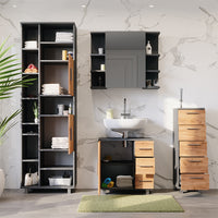 Vicco Set di mobili da bagno Antracite/quercia dorata 4 pezzi, con unità alta e unità midi