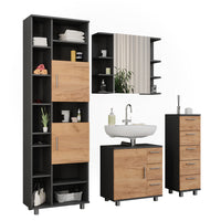 Vicco Set di mobili da bagno Antracite/quercia dorata 4 pezzi, con unità alta e unità midi