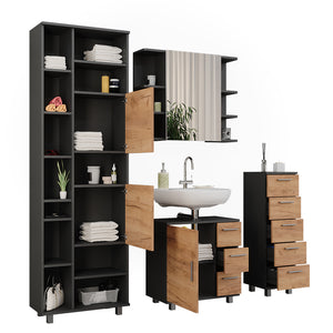Vicco Set di mobili da bagno Antracite/quercia dorata 4 pezzi, con unità alta e unità midi